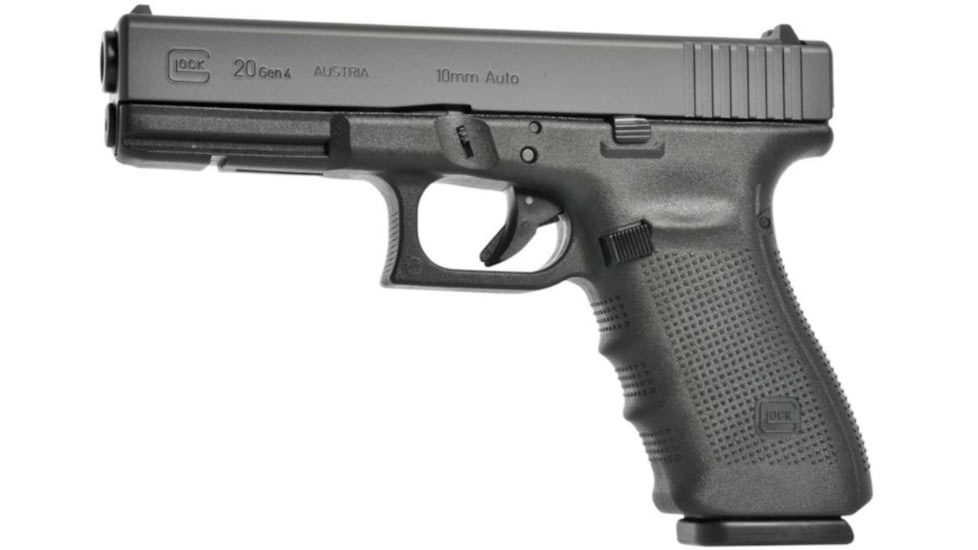 Glock 20 Pistol, 10mm Auto, 4.61in barrel, polymer frame, integrated polymer grip, recoil operated semi-automatic, fixed, white dot front, white square U rear, 15 round magazine, G20-FRRMPG