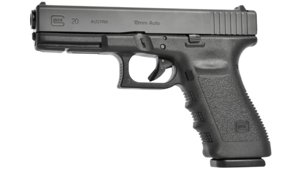 Glock 20SF Pistol, 10mm Auto, 4.6in barrel, polymer frame, integrated polymer grip, recoil operated semi-automatic, fixed, white dot front, white square U rear, 15 round magazine, G20SF-FRRMPG
