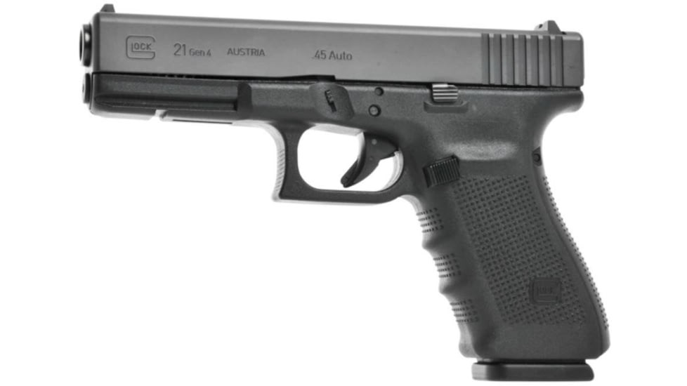 Glock 21 Gen4 Pistol, .45 ACP, 4.61in barrel, polymer frame, integrated polymer grip, recoil operated semi-automatic, fixed, white dot front, white square U rear, 13 round magazine, G21 Gen4-FRRMPG