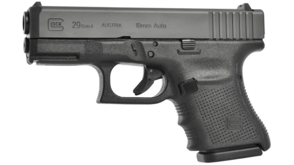 Glock 29 Gen4 Pistol, 10mm Auto, 3.78in barrel, polymer frame, integrated polymer grip, recoil operated semi-automatic, fixed, white dot front, white square U rear, 10 round magazine, G29 Gen4-FRRMPG
