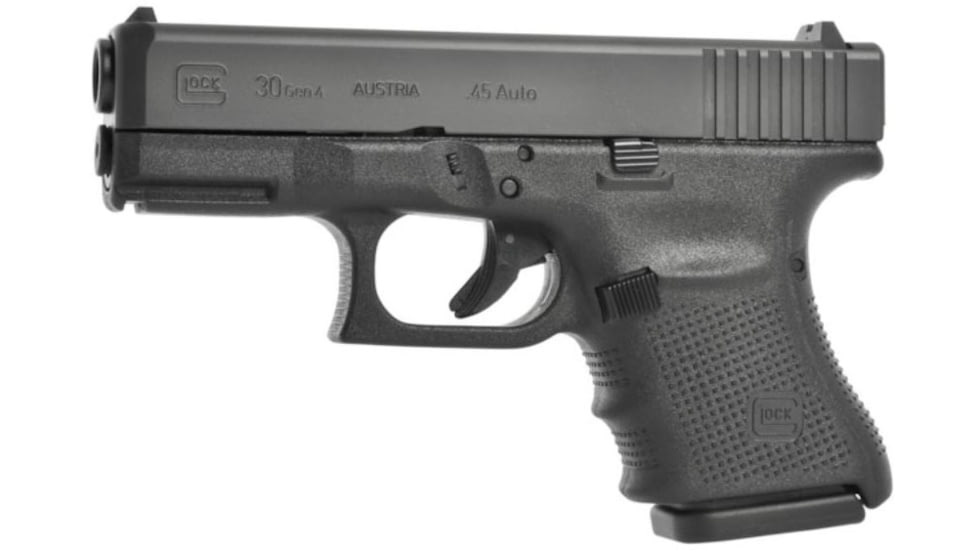 Glock 30 Gen4 Pistol, .45 ACP, 3.77in barrel, polymer frame, integrated polymer grip, recoil operated semi-automatic, fixed, white dot front, white square U rear, 10 round magazine, G30 Gen4-FRRMPG