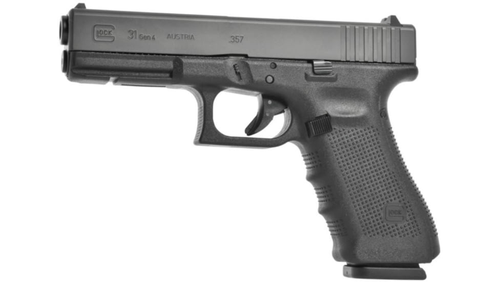 Glock 31 Gen4 Pistol, .357 SIG, 4.48in barrel, black polymer frame, integrated polymer grip, recoil operated semi-automatic, fixed, white dot front, white square U rear, 15 round magazine, G31 Gen4-FRRMPG