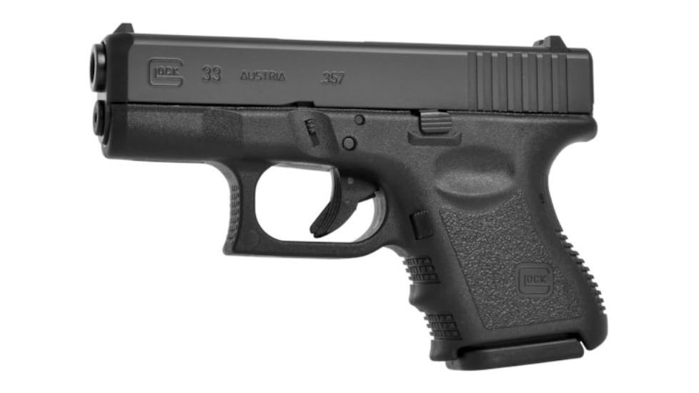 Glock 33 Pistol, .357 SIG, 3.43in barrel, polymer frame, integrated polymer grip, recoil operated semi-automatic, fixed, white dot front, white square U rear, 9 round magazine, G33-FRRMPG