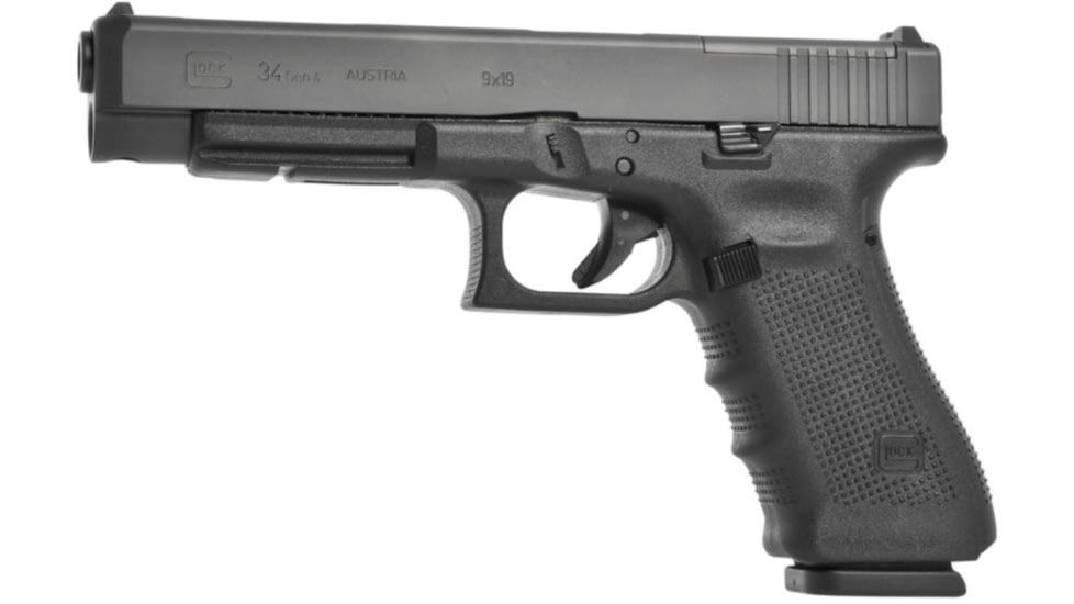 Glock 34 Gen4 MOS Pistol, 9mm Luger, 5.31in barrel, polymer frame, integrated polymer grip, recoil operated semi-automatic, fixed, white dot front, white square U rear, 17 round magazine, G34 Gen4 MOS-FRRMPG