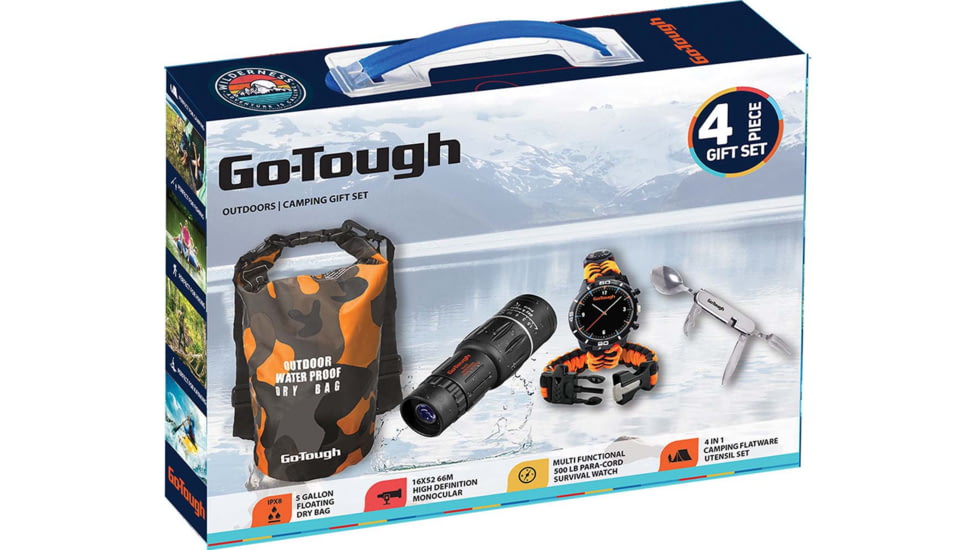 Go-Tough 4 Piece Camping Gift Set - Monocular, Dry Bag, Watch, Fork/Spoon/Knife, Multicolor, SMALL, GT7000