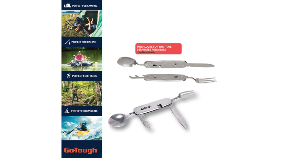 Go-Tough 7 Piece Camping Gift Set-Multi - Multi- Tool, Head Lamp, Tent Lamp, Bag, Fork/Spoon/Knife, Armband, Watch, Multicolor, Small, GT7001