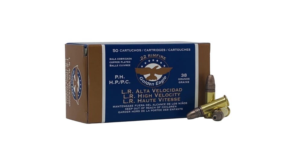 Golden Eagle .22 LR 38 Grain Hollow Point Brass Cased Rimfire Ammunition, 50 Rounds, 1B220324