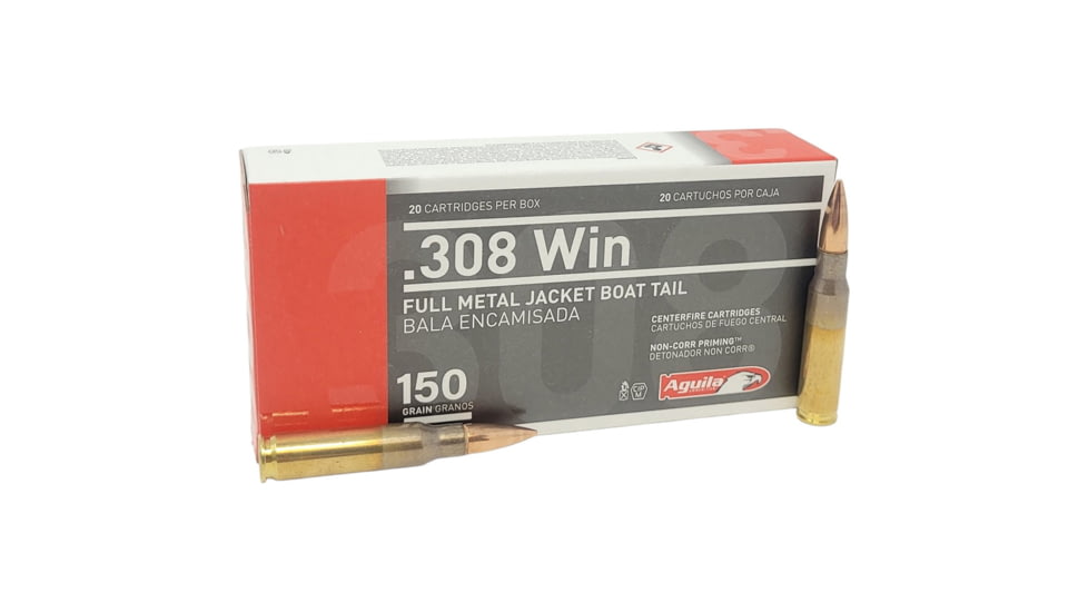 Golden Eagle .308 Winchester 150 Grain Full Metal Jacket Boat Tail Brass Cased Rifle Ammunition, 20 Rounds, 1E308111