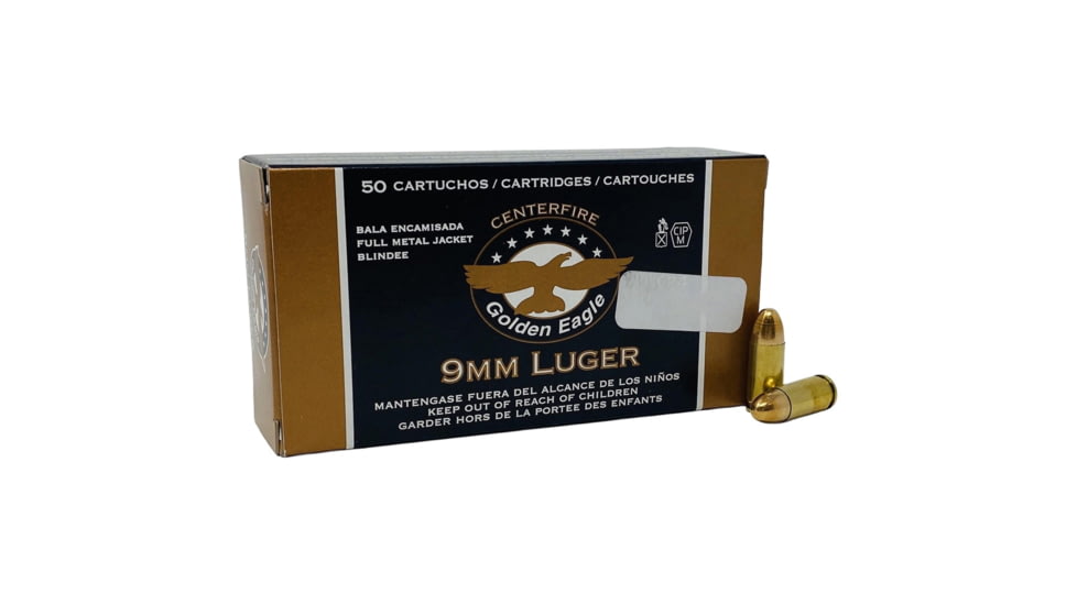 Golden Eagle 9mm Luger 147 Grain Full Metal Jacket Brass Cased Pistol Ammunition, 50 Rounds, 1E092310