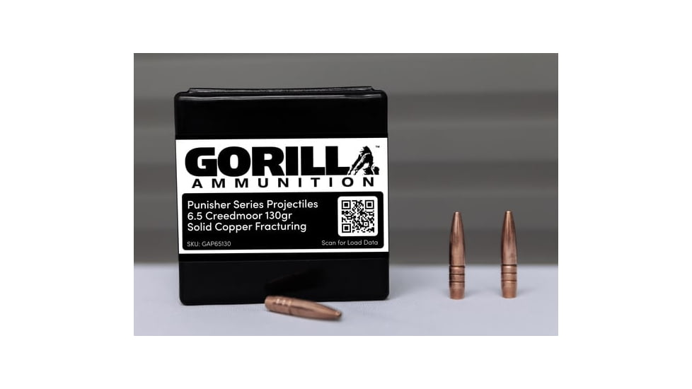 Gorilla Ammunition Rifle Bullets, 6.5mm Creedmoor, 130 Grain, Solid Copper Fracturing Projectiles, Not Loaded Ammo, 50 Bullets, gpf-126815