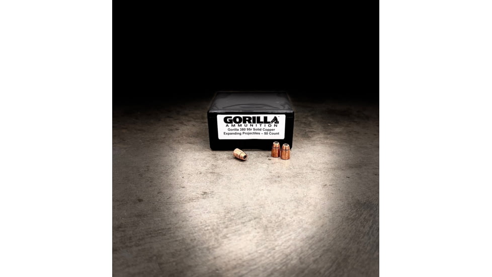 Gorilla Ammunition Silverback Pistol Bullets, .380 ACP, 95 Grain, Solid Copper Expanding, 50 Bullets, Not Loaded Ammo, Pack, gpf-155707