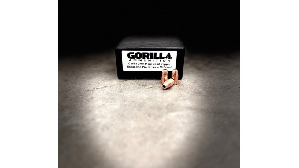 Gorilla Ammunition Pistol Bullets Silverback, 9mm Luger, 115 Grain, Solid Copper Expanding Projectiles, Not Loaded Ammo, 50 Bullets, gpf-155421