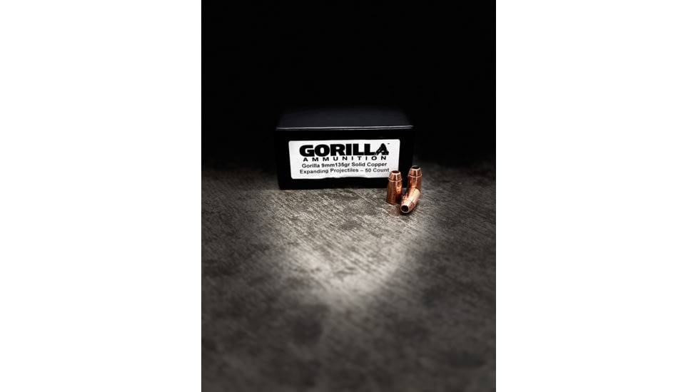 Gorilla Ammunition Pistol Bullets Silverback, 9mm Luger, 135 Grain, Solid Copper Subsonic Expanding Projectiles, Not Loaded Ammo, 50 Bullets, gpf-155409