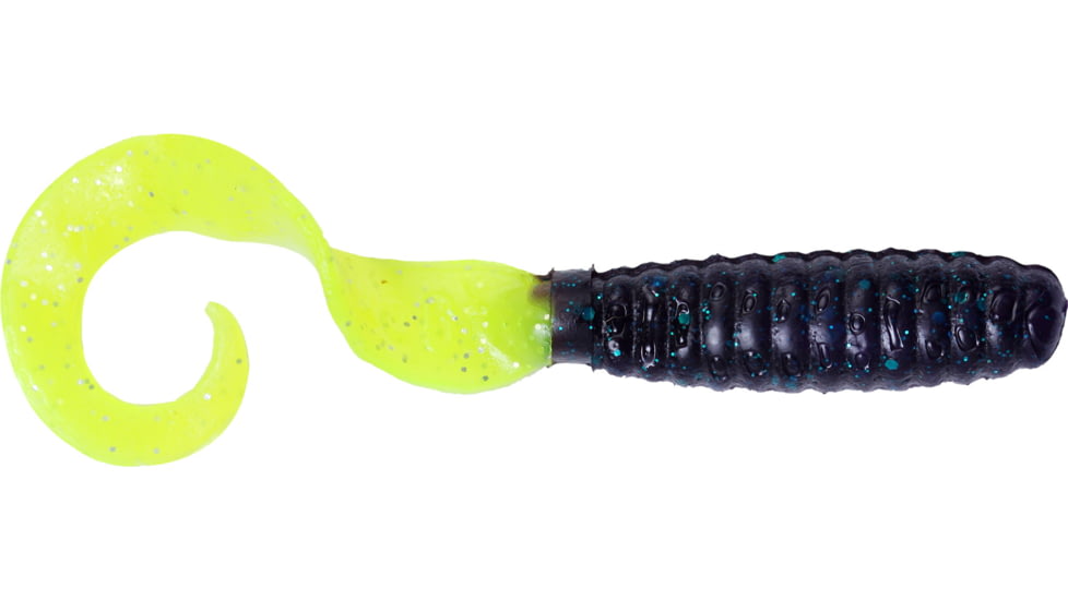 GOT-CHA Curltail Grub Curltail Grub, 4" Junebug/Chartreuse Silver Flake Tail, 20/Pack, H4CT20-36