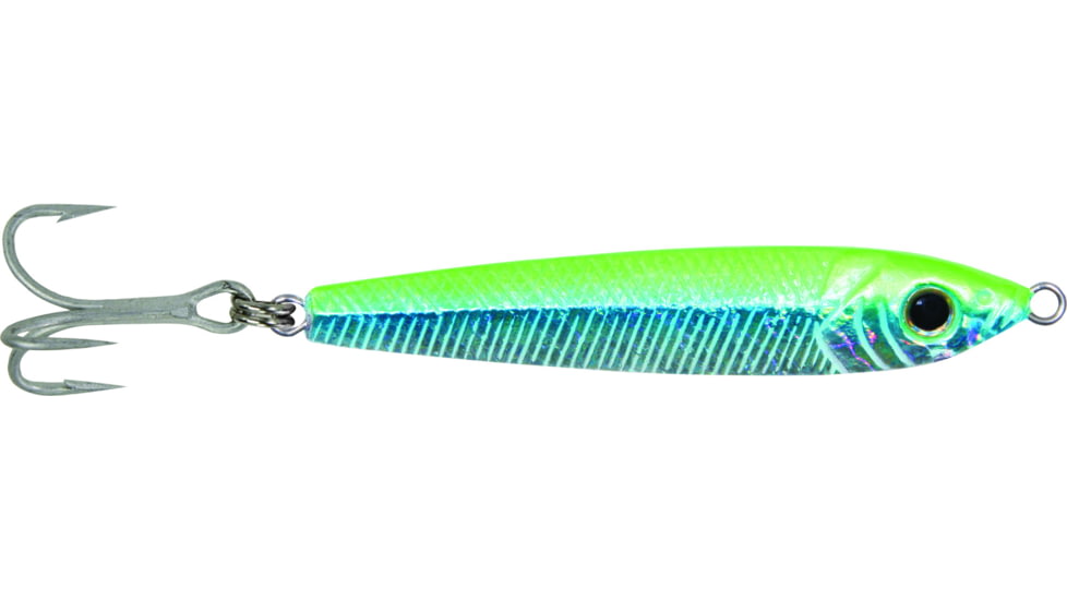 GOT-CHA Jigfish Lure, 2 1/2in, 1 oz, Number 6 Treble Hook Chartreuse/Silver/Blue, JF1-CSB