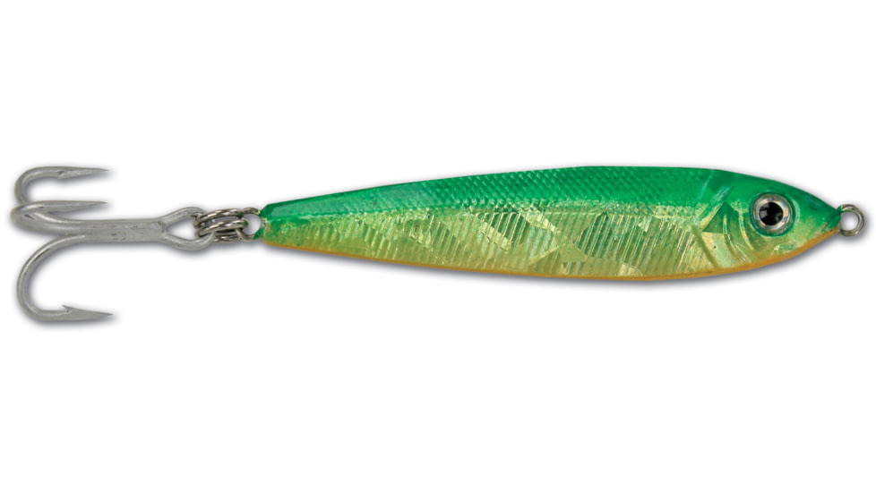 GOT-CHA Jigfish Lure, 2 1/4in, 3/4 oz, Number 6 Treble Hook Green/Chartreuse/Orange, JF34-GCO