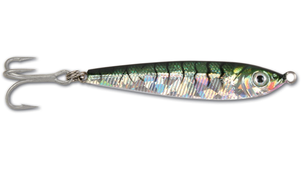 GOT-CHA Jigfish Lure, 2 1/4in, 3/4 oz, Number 6 Treble Hook Green/Silver Tiger, JF34-GTS