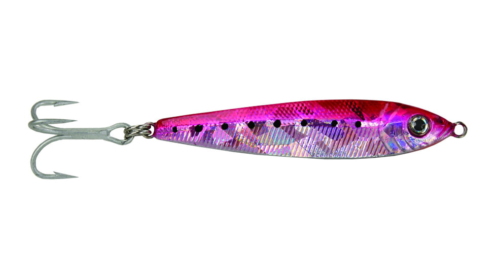 GOT-CHA Jigfish Lure, 2in 1/2 oz, Number 8 Treble Hook, Pink/Silver, JF12-PS