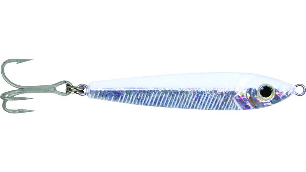 GOT-CHA Jigfish Lure, 3 1/2in, 2 oz, 1/0 Treble Hook Silver/Glow, JF2-SGL