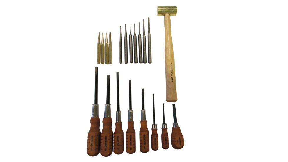 Grace USA 4pc Starter Kit w/Screwdriver,Brass Starter Punch,Steel Punch,Brass Hammer GRSTARTKIT