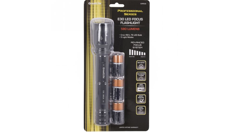 Greatlite 580 Lumens Cree LED E30 Professional Focus Flashlight, Black, 8.5&quot; EXPE30