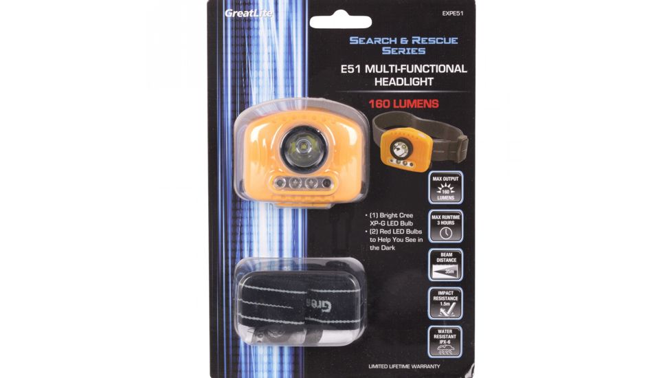 Greatlite Cree LED 160 Lumens E51 Multi-Function Headlight, Red/White Light, Yellow/Black, EXPE51