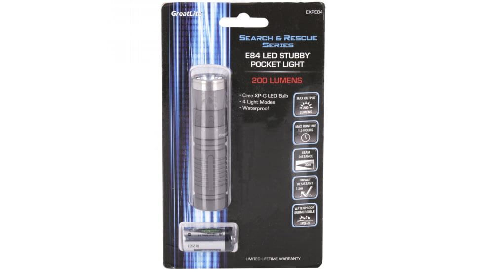 Greatlite Cree LED 200 Lumens E84 Stubby Pocket Flashlight, Gray, EXPE84