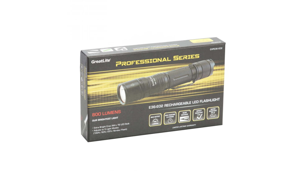 Greatlite Cree LED 800 Lumens E36 Rechargeable Flashlight Kit, Black, EXPE36-E02
