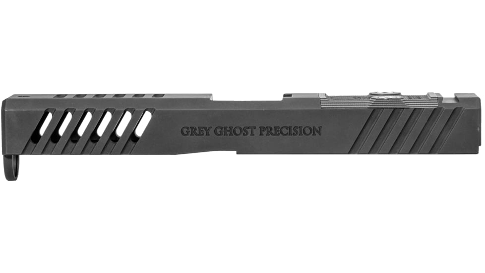Grey Ghost Precision Glock 17 Gen4 Stripped Slide, RMR Cut, Version 1 - Angled Serration Pattern, 17-4 SS, Black Nitride, GGP-17-4-OC-V1