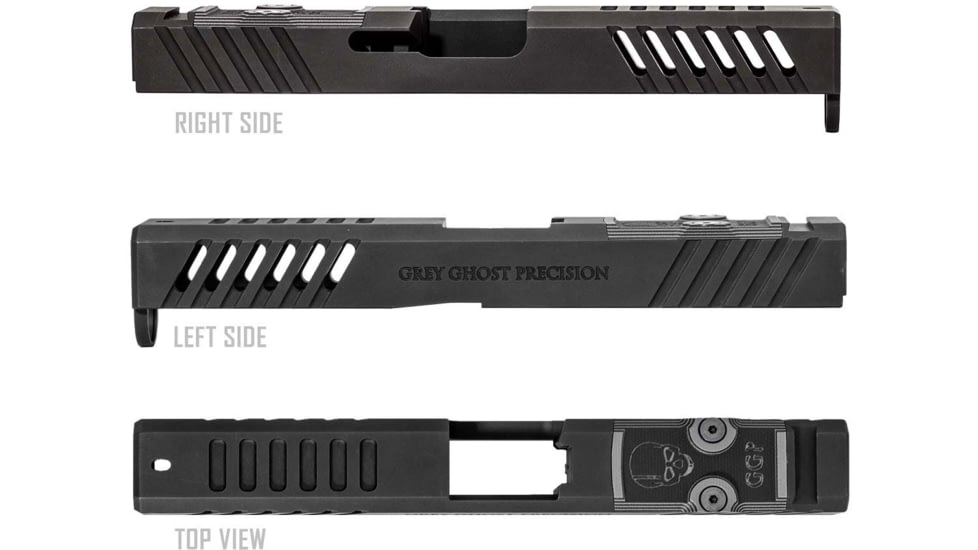 Grey Ghost Precision Glock 17 Gen4 Stripped Slide, RMR Cut, Version 1 - Angled Serration Pattern, 17-4 SS, Black Nitride, GGP-17-4-OC-V1