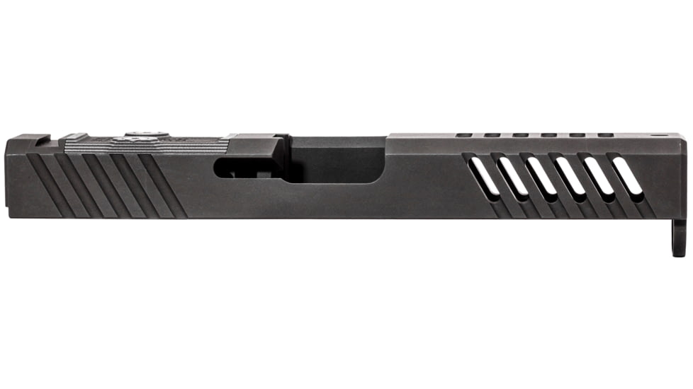 Grey Ghost Precision Glock 17 Gen4 Stripped Slide, RMR Cut, Version 1 - Angled Serration Pattern, 17-4 SS, Black Nitride, GGP-17-4-OC-V1