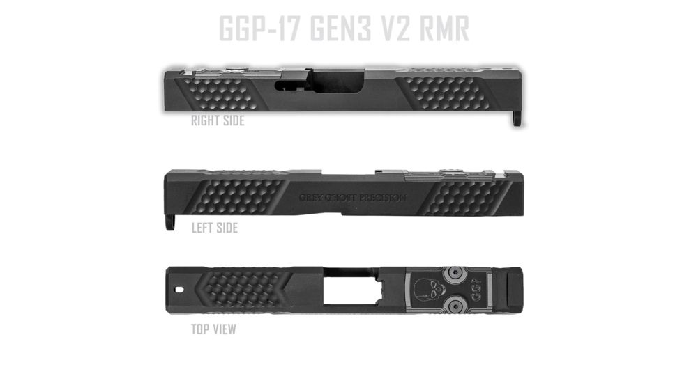 Grey Ghost Precision Glock 17 Gen3 Stripped Slide, RMR Cut, Version 2 - Diamond Checkering Pattern, 17-4 SS, Black, GGP-17-3-RMR-2