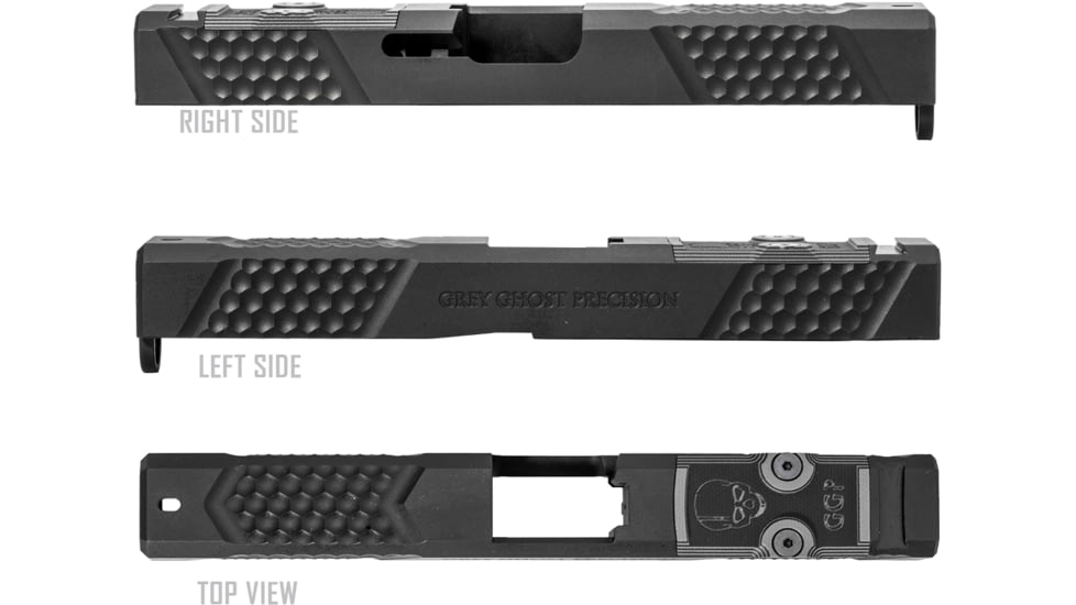 Grey Ghost Precision Glock 17 Gen3 Stripped Slide, RMR Cut, Version 2 - Diamond Checkering Pattern, 17-4 SS, Black Nitride, GGP-17-3-OC-V2