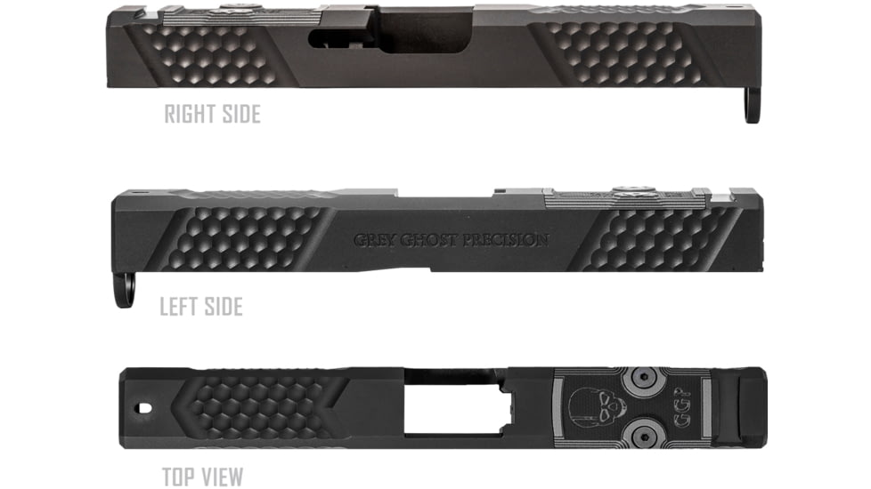Grey Ghost Precision Glock 17 Gen4 Stripped Slide, RMR Cut, Version 2 - Diamond Checkering Pattern, 17-4 SS, Black Nitride, GGP-17-4-OC-V2