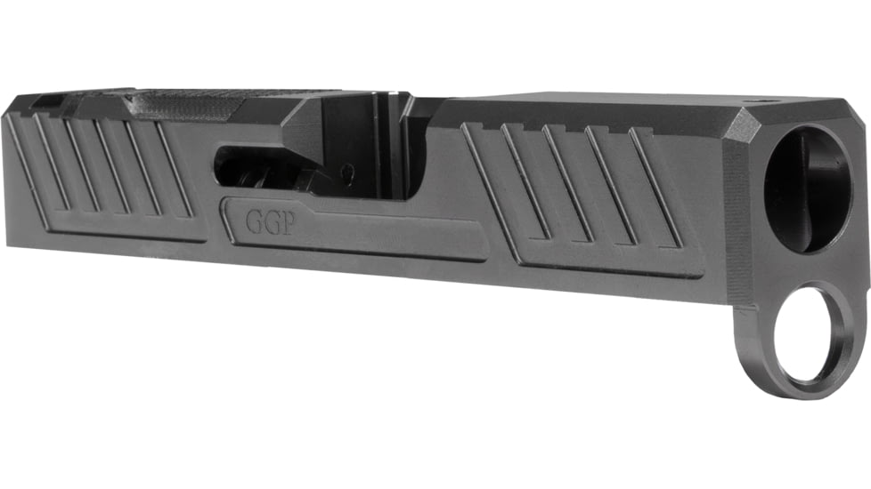 Grey Ghost Precision Glock 43 Stripped Slide, Version 1 - Angled Serration Pattern, 17-4PH SS, DLC Grey, GGP-SPG43-V1-GRY