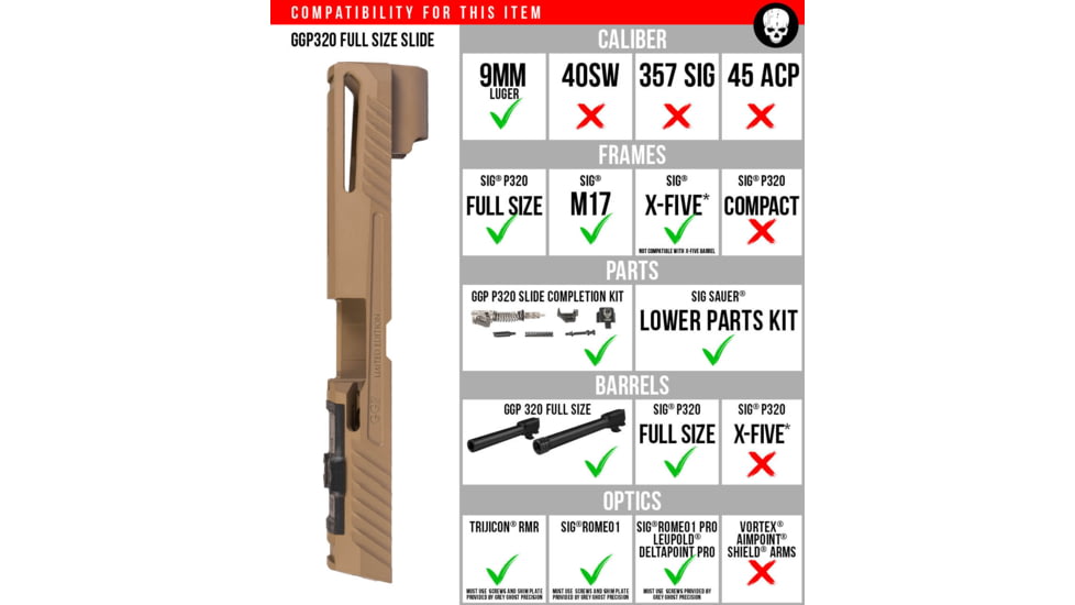 Grey Ghost Precision Sig P320 Full Size Slide Version 1, 9mm, 416 Stainless Steel Cerakote Finish, FDE, GGP-320-F-FDE-1