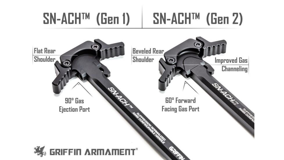 Griffin Armament SN-ACH 10, AR-10 Charging Hand, le, Ambidextrous, Forward-Facing Gas Vent, Anodized Finish, Black, SNACH10R3