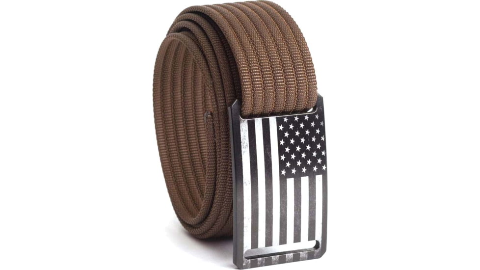 Grip6 Narrow Black Flag Buckle w/Dark Brown Strap, 28, NB-USA-NJA-LS-MOC-1.1-28