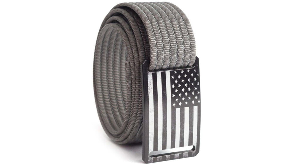 Grip6 Narrow Black Flag Buckle w/Grey Strap, 28, NB-USA-NJA-LS-GRY-1.1-28