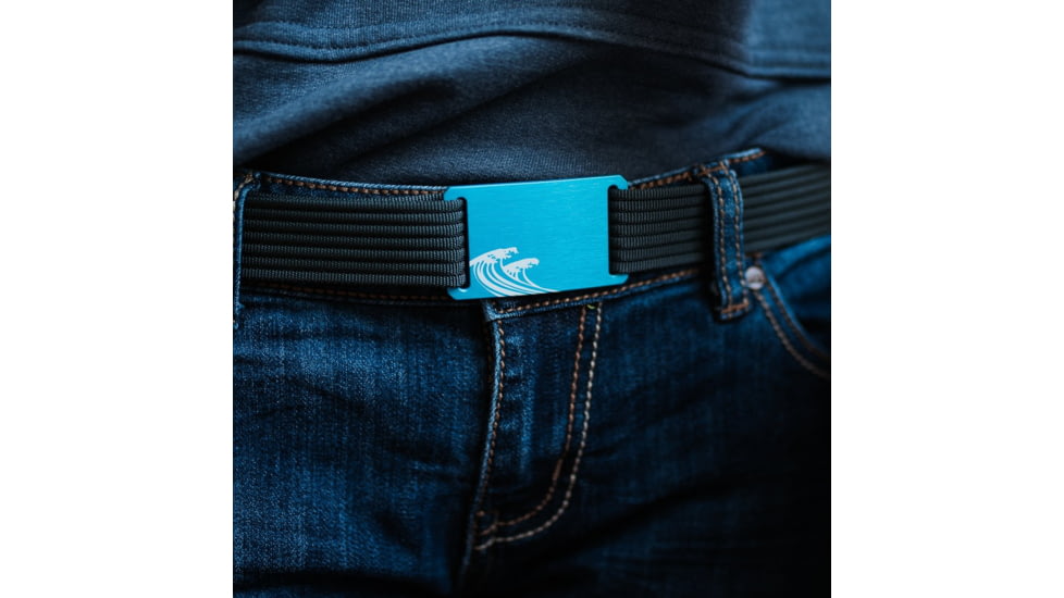 Grip6 Narrow Surf Aqua Buckle Belt w/Black Strap, 42, NB-SURF-AUR-LS-BLK-1.1-42