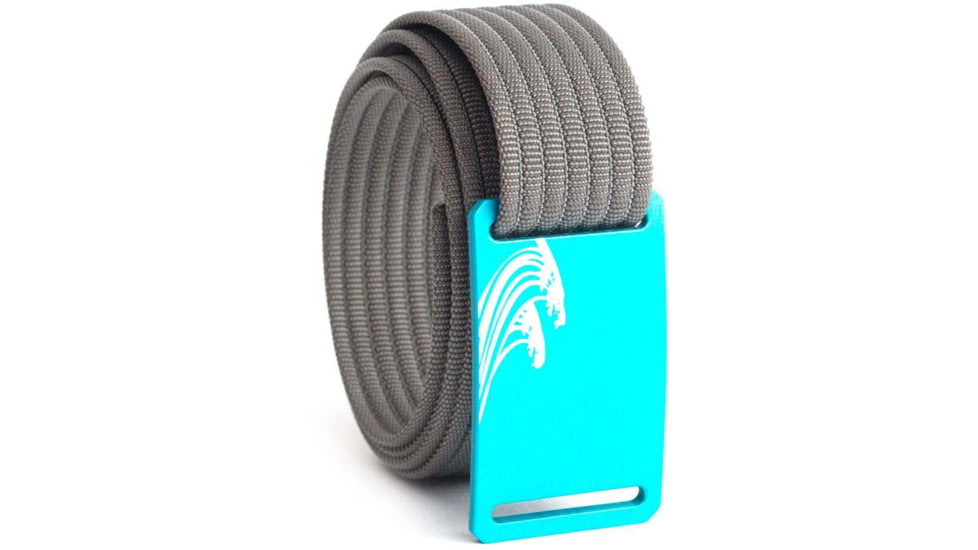 Grip6 Narrow Surf Aqua Buckle Belt w/Grey Strap, 32, NB-SURF-AUR-LS-GRY-1.1-32