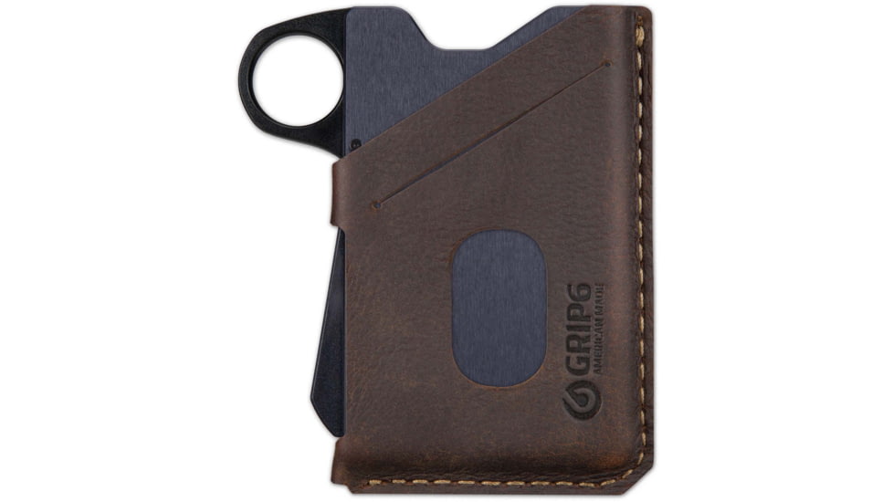 Grip6 Wallet Blue Steel w/Brown Leather Sleeve w/Loop, WLT-BST-LP-BRNL