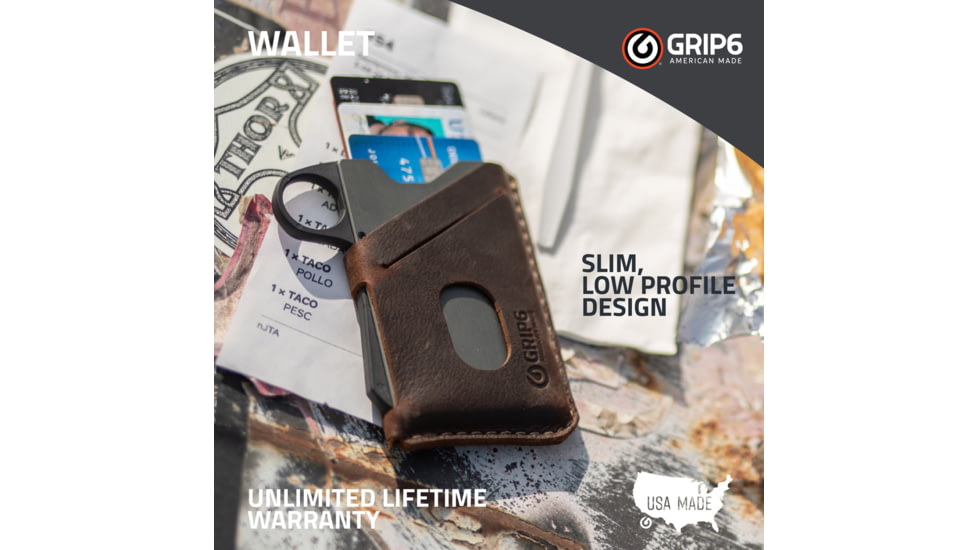 Grip6 Wallet Grey w/Brown Leather Sleeve w/Loop, WLT-GML-LP-BRNL