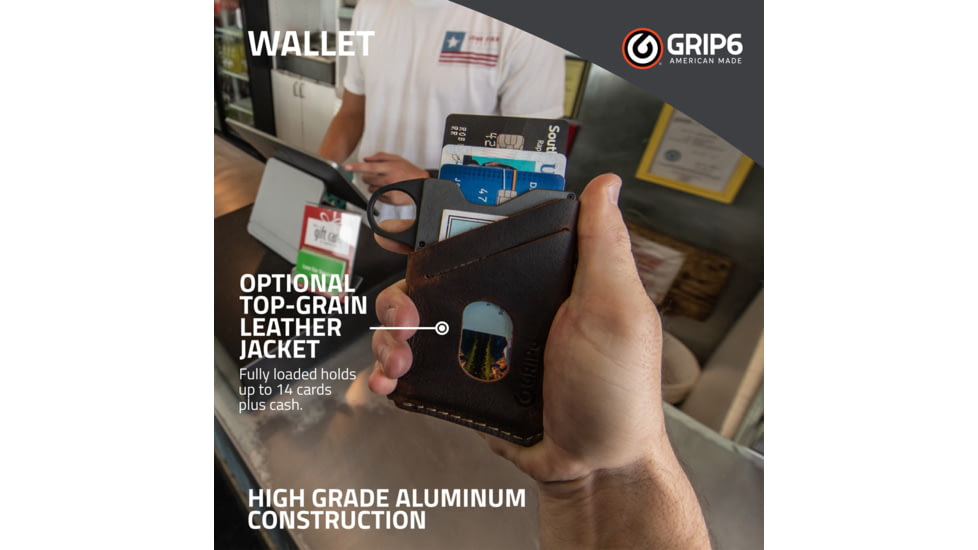 Grip6 Wallet Grey w/Brown Leather Sleeve w/Loop, WLT-GML-LP-BRNL