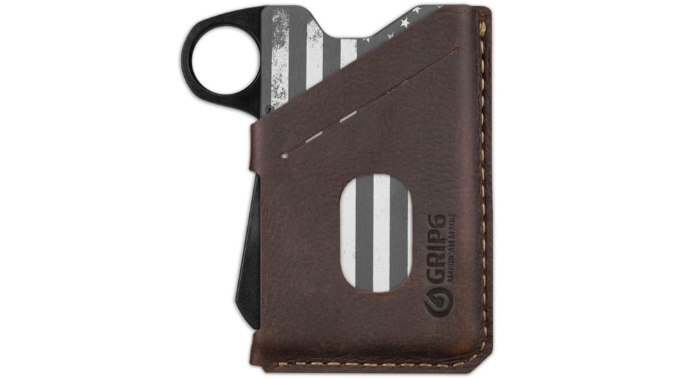 Grip6 Wallet USA Grey w/Brown Leather Sleeve w/Loop, WLT-USA-GML-LP-BRNL