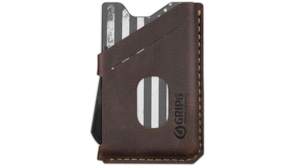 Grip6 Wallet USA Grey w/Brown Leather Sleeve w/No Loop, WLT-USA-GML-NP-BRNL