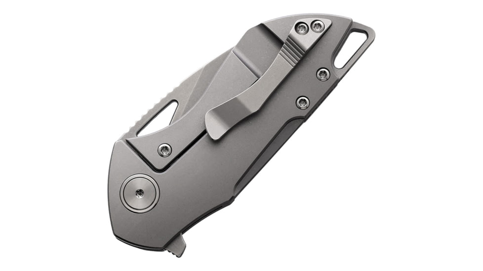 Grissom Knife &amp; Tool Riverstone SW Folding Knife, 4in Closed, 2.75in Stonewash Bohler M390 Stainless Blade, Stonewash Titanium Handle, RIVERSTONE SW