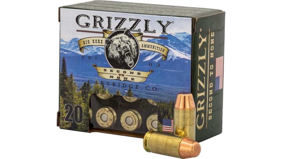 Grizzly Cartridge 40 S&amp;W 200 Grain Full Metal Jacket Flat Point Brass Cased Pistol Ammo, 1000 FPS, 20 Rounds, 815152012814