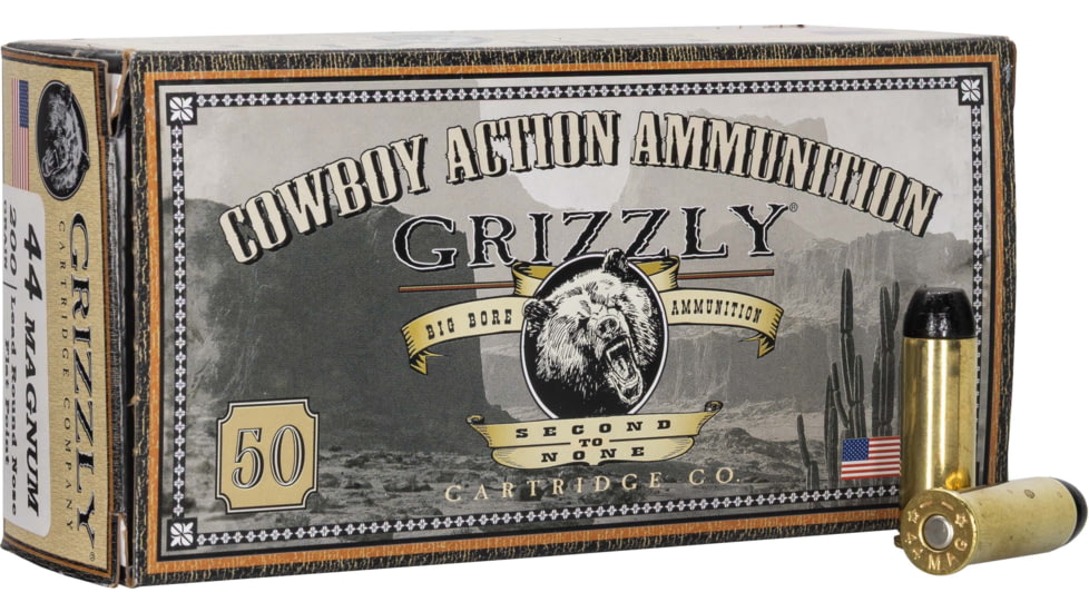 Grizzly Cartridge 44 Magnum 200 Grain Round Nose Flat Point Pistol Ammo, 50 Rounds, GC44M2