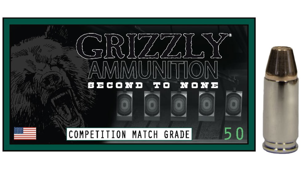 Grizzly Cartridge 9MM+P+ 147 Grain Full Metal Jacket Flat Point Brass Cased Pistol Ammo, 1175 FPS, 50 Rounds, 815152015242-50RD